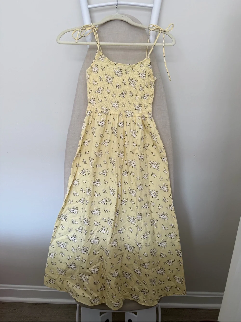 H&M Yellow Floral Tie-Shoulder Maxi Dress